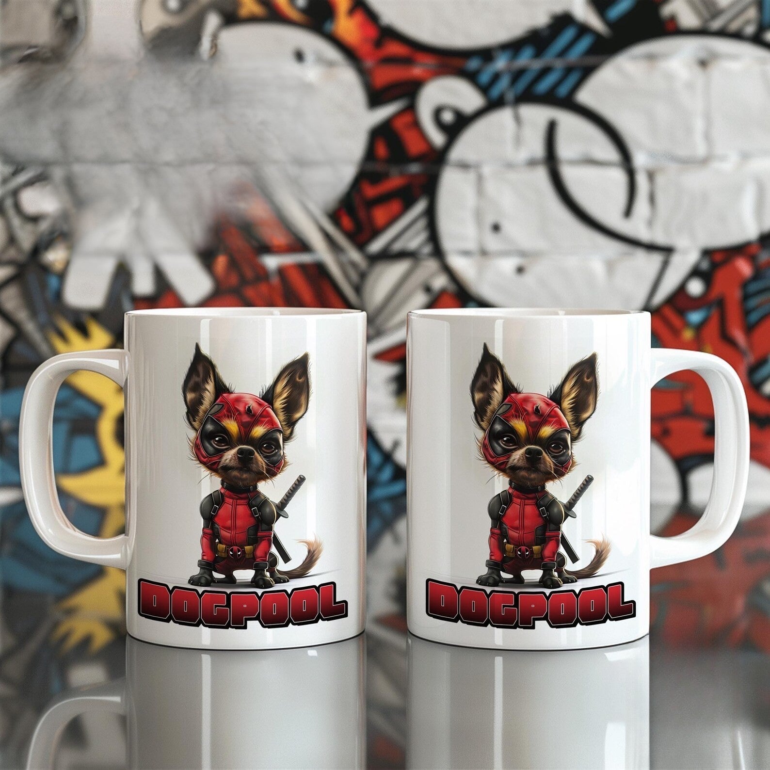 Funny Dogpool Mug - Superhero Dog Coffee Cup Gift for Deadpool Fans Novelty