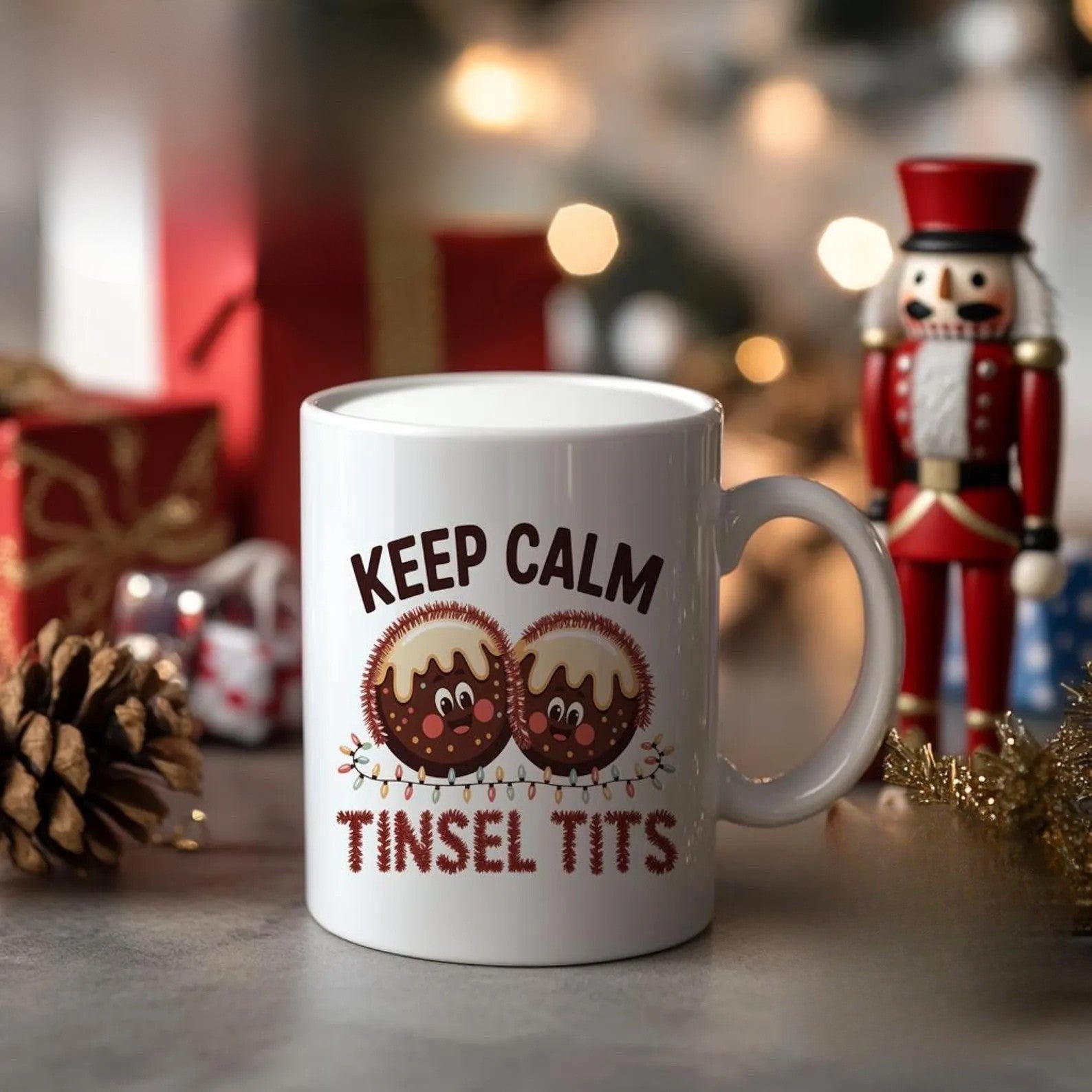 Keep Calm Tinsel T**s Mug - Hilarious Adult Christmas Quote Gift Idea Today