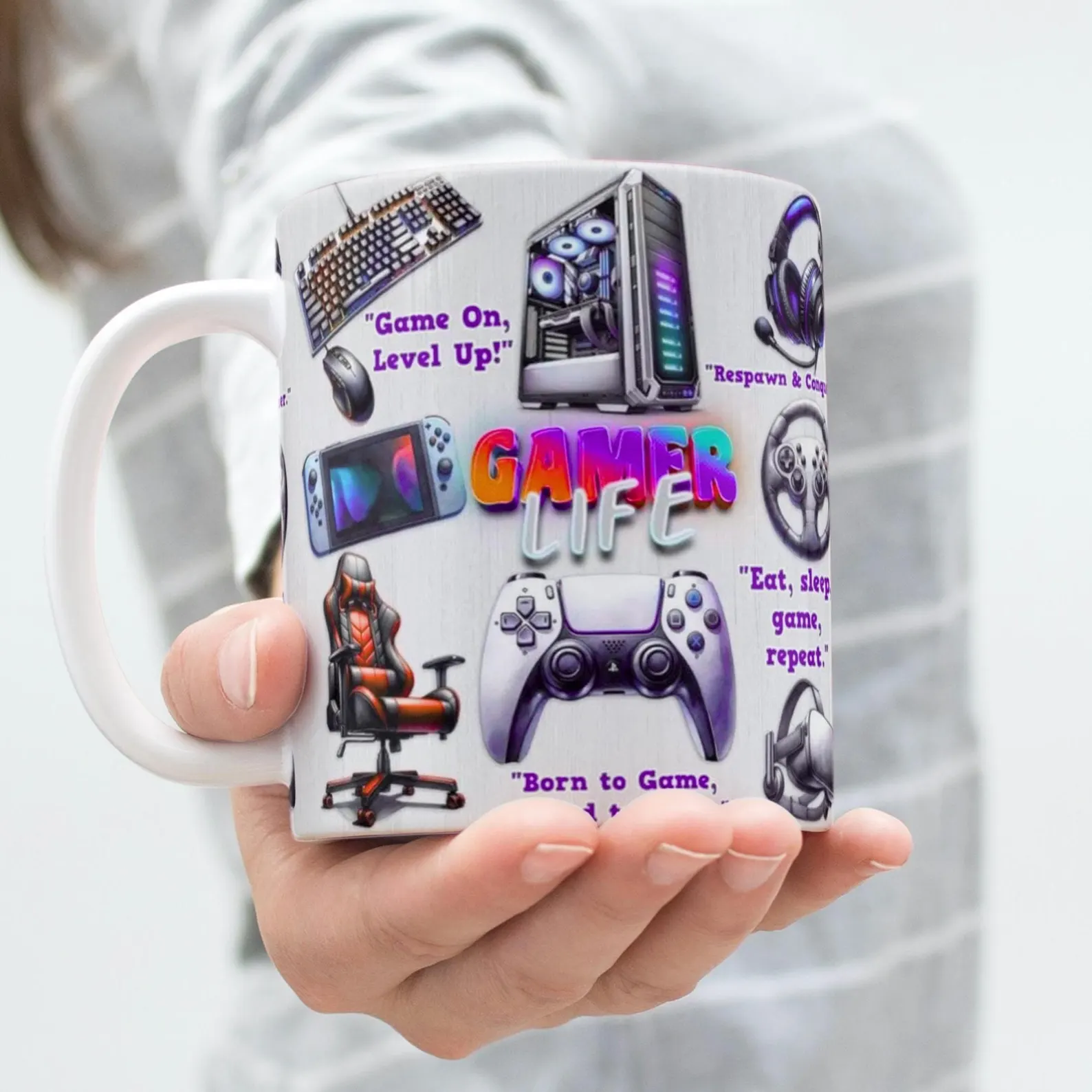 Gamer Life Ceramic Mug - 11 oz Funny Gaming Coffee Cup Gift for Gamers