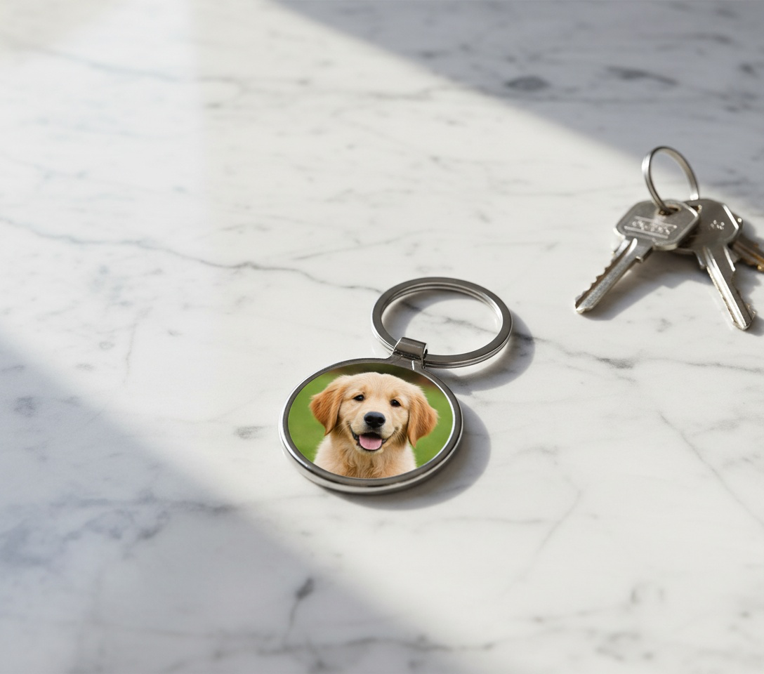 Personalised Photo Keyring Custom Round Metal Silver Gift UK Keepsake Gift