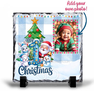Personalised My 1st Christmas Slate Photo Frame 15x15cm Boy UK Made Gift
