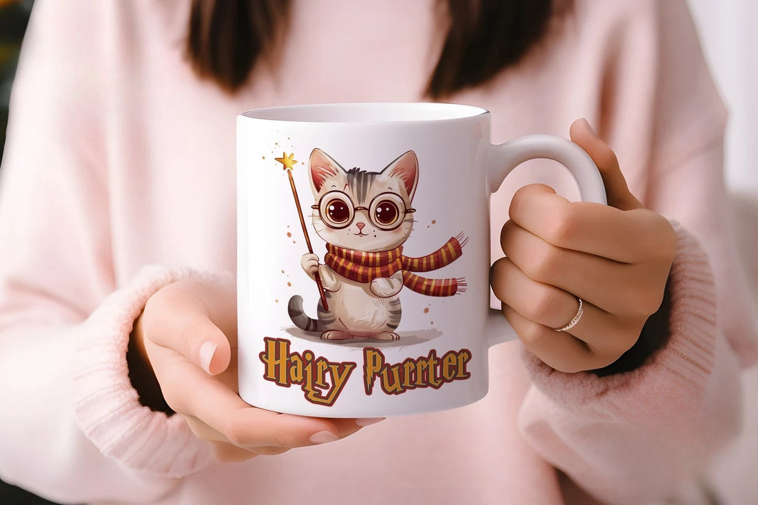 Funny Cat Mug - Hairy Purrter Potter Parody Ceramic Coffee Cup, Gift Idea