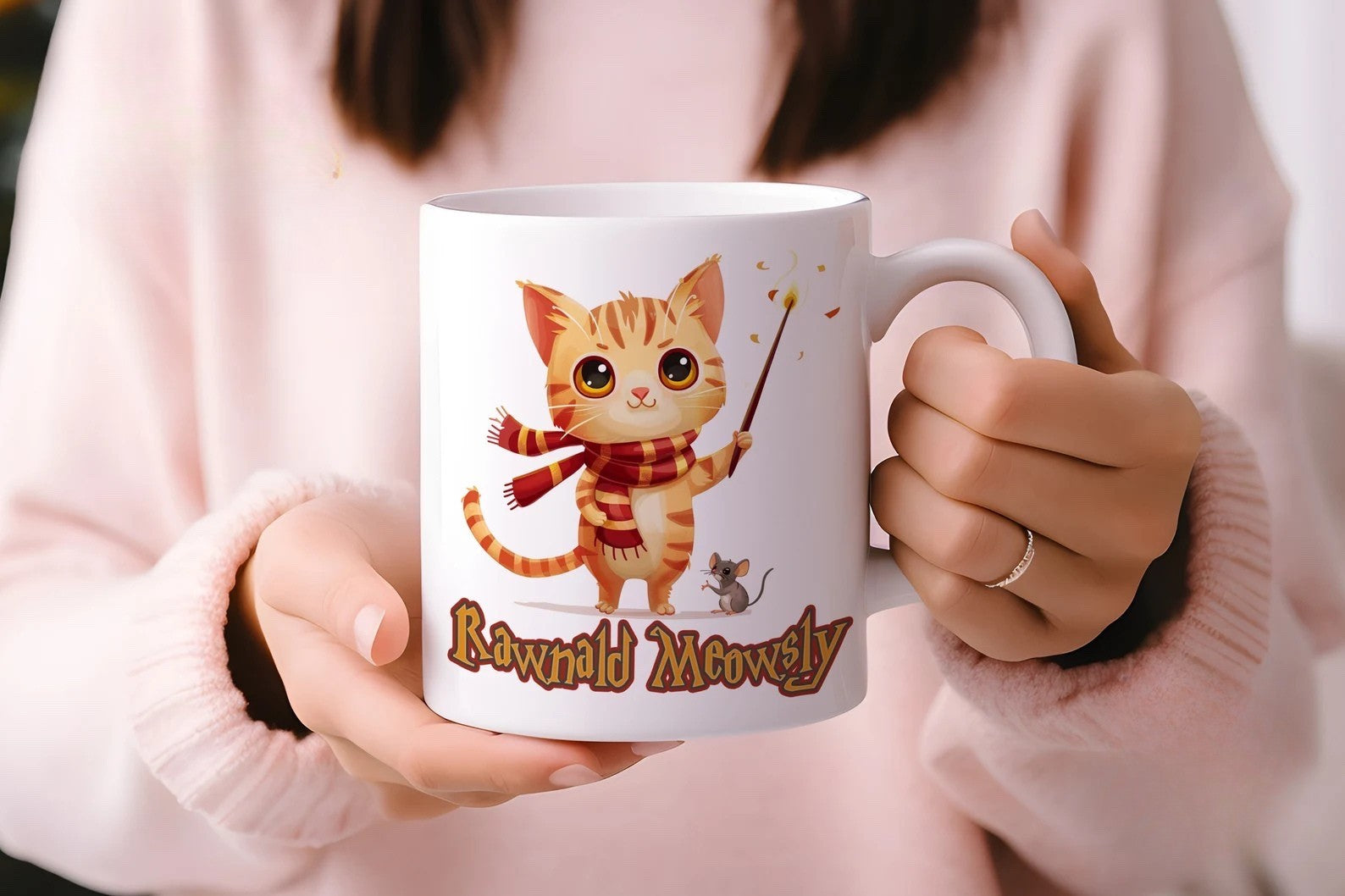 Funny Cat Potter Mug - Rawnald Meowsly Cat Wizard Coffee Cup for Cat Lovers