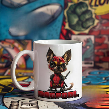 Funny Dogpool Mug - Superhero Dog Coffee Cup Gift for Deadpool Fans Novelty