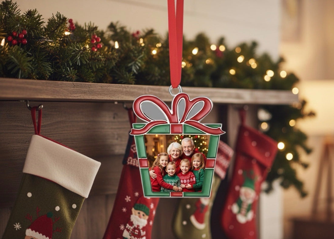 Personalised Photo Christmas Bauble Gift Box Ornament, Red-Green Keepsake