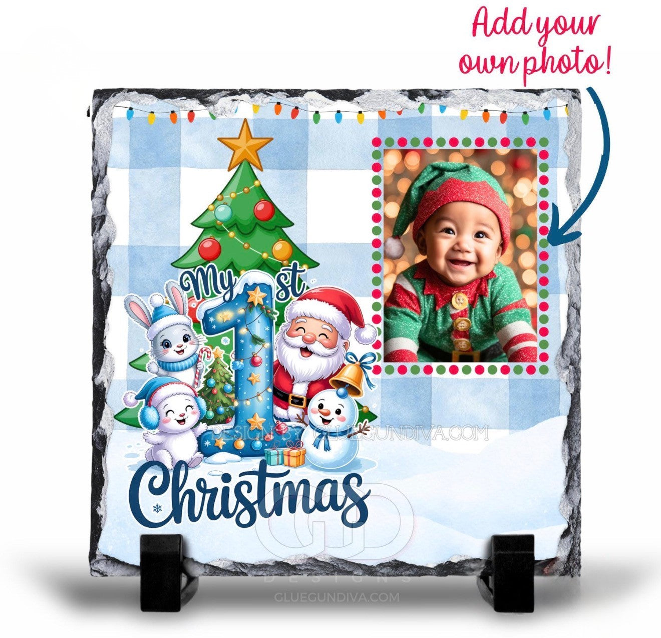 Personalised My 1st Christmas Photo Slate – Baby’s First Xmas Gift