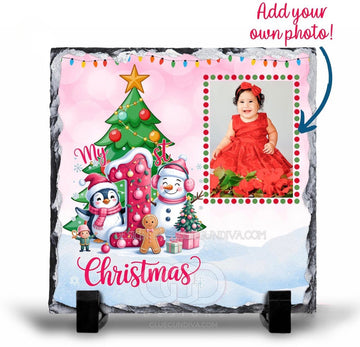 Personalised My 1st Christmas Photo Slate – Baby Girl’s First Xmas Gift
