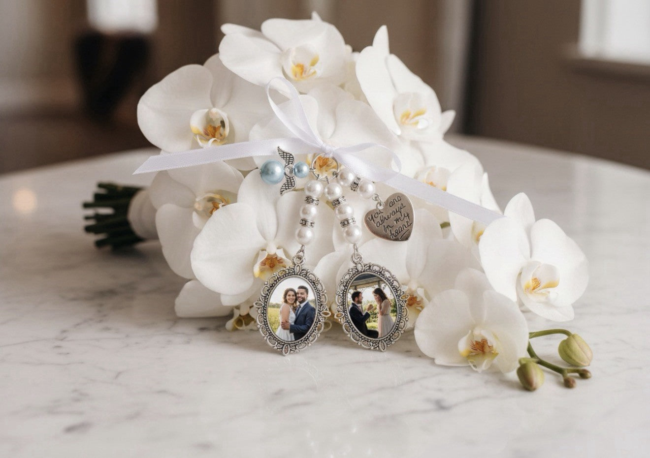 Personalised Wedding Bouquet Charm with Angel Wings