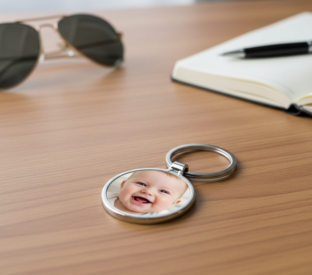 Personalised Photo Keyring – Round Metal Silver
